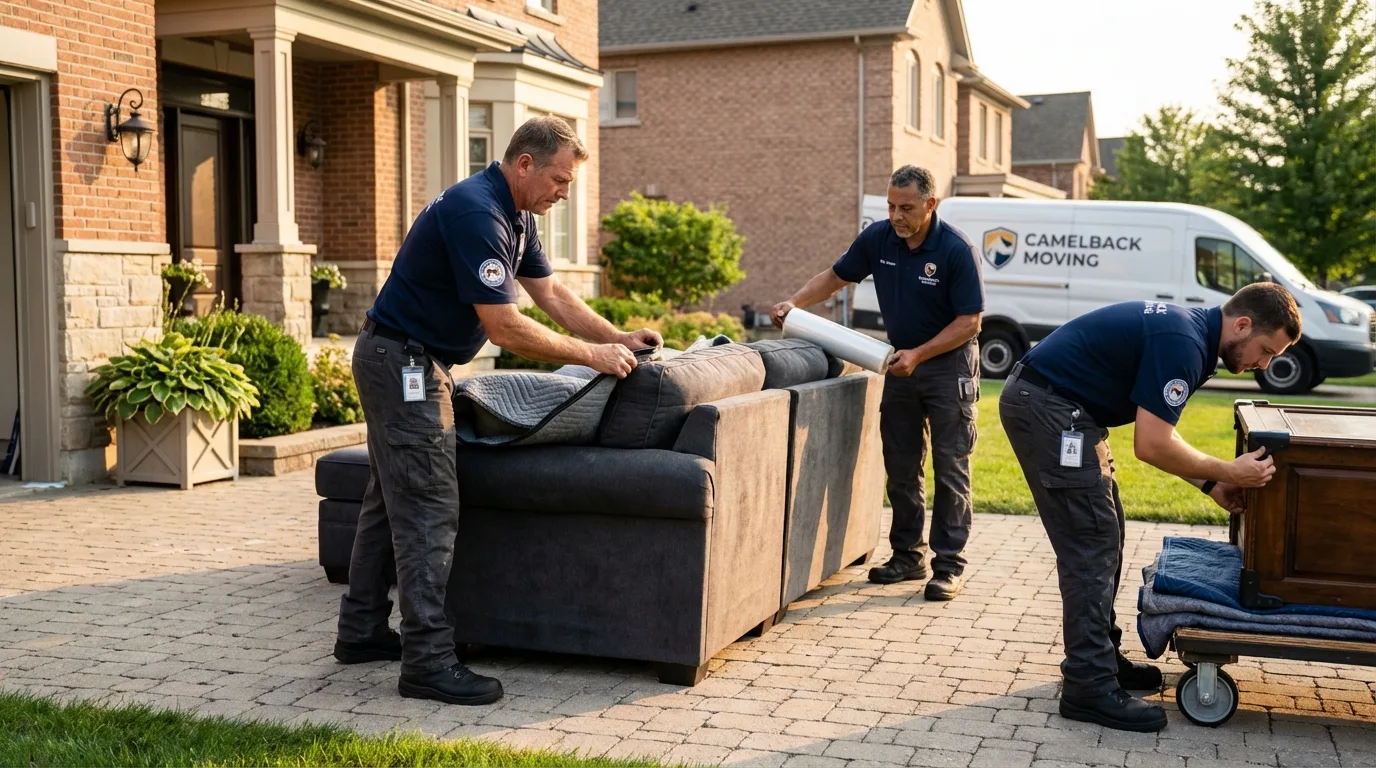 Large estate moving crew wrapping furniture in Richwood, OH